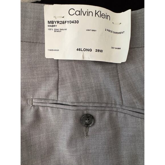 New CALVIN KLEIN Men's Light Gray 100% Wool Mabry Flat Front Pants 40L - Picture 3 of 3